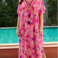 Rayon Rose Red Embroidered Beach Dress Outer Wear