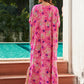 Rayon Rose Red Embroidered Beach Dress Outer Wear
