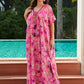 Rayon Rose Red Embroidered Beach Dress Outer Wear